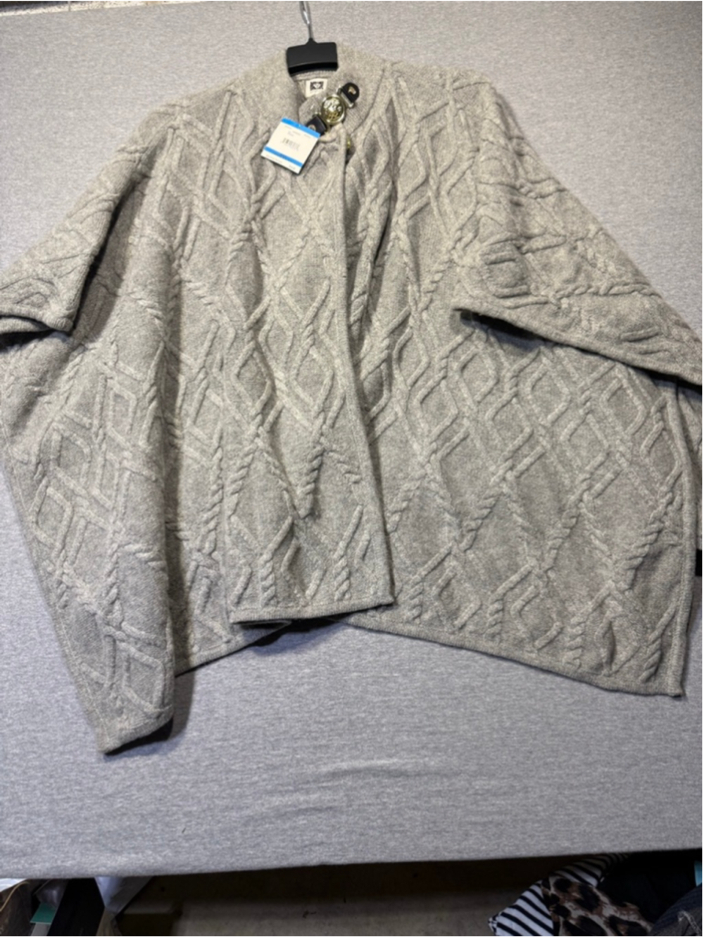 Women's Anne Klein Heather Grey Cable Knit Poncho XL